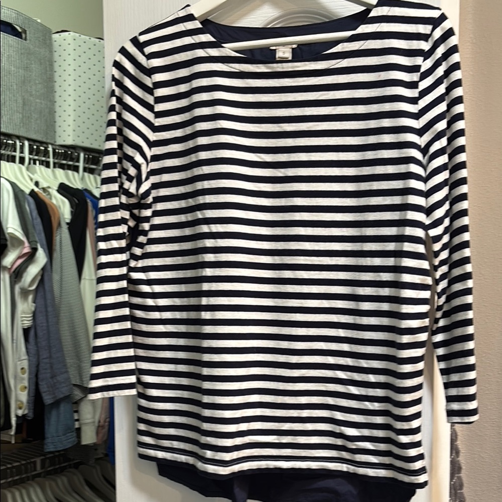Striped navy and white front . Solid navy back